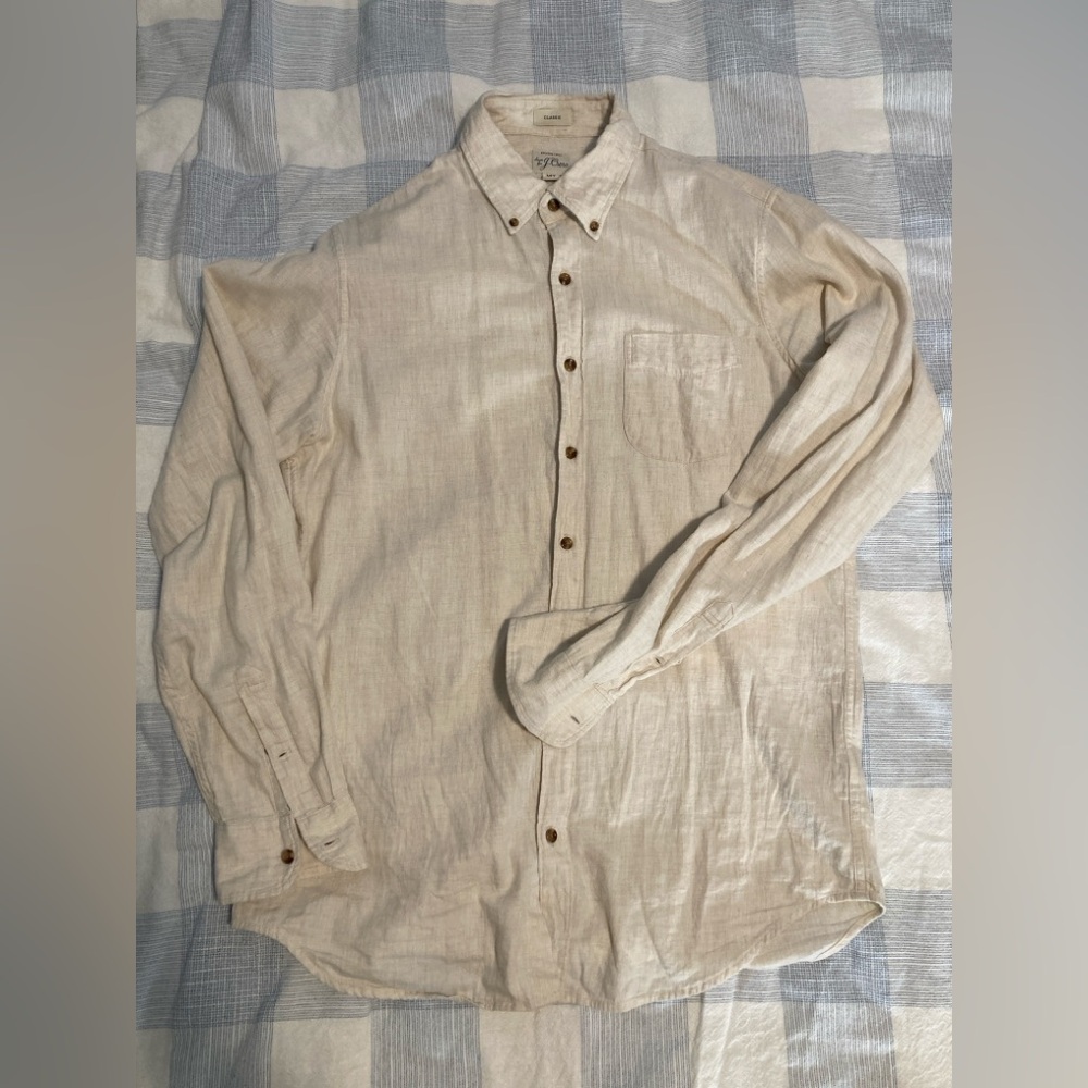 J. Crew Brushed Twill Button Down Shirt in Cream/Off-White Size Medium Tall